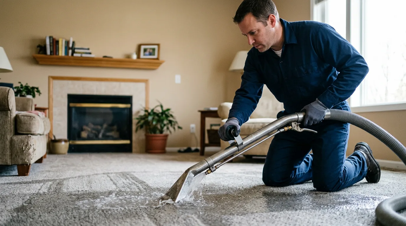 Water damage restoration technician working near Lampasas, TX